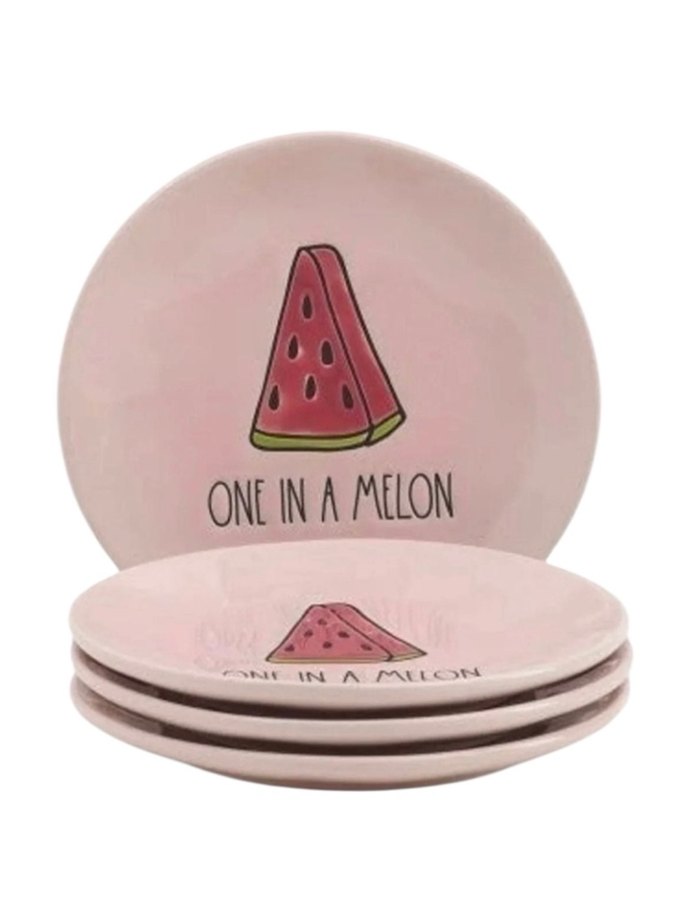 Rae Dunn Pink Watermelon "One in a Melon" Dessert Plate Set